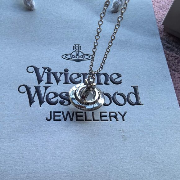 New Silver Saturn Glass chain Orb Choker Necklace Charm - Picture 2 of 5